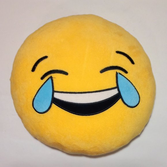 Emoji Yellow Plush Pillow Laugh Cry Smile 12 inch Round Soft Emoticon - Picture 2 of 9